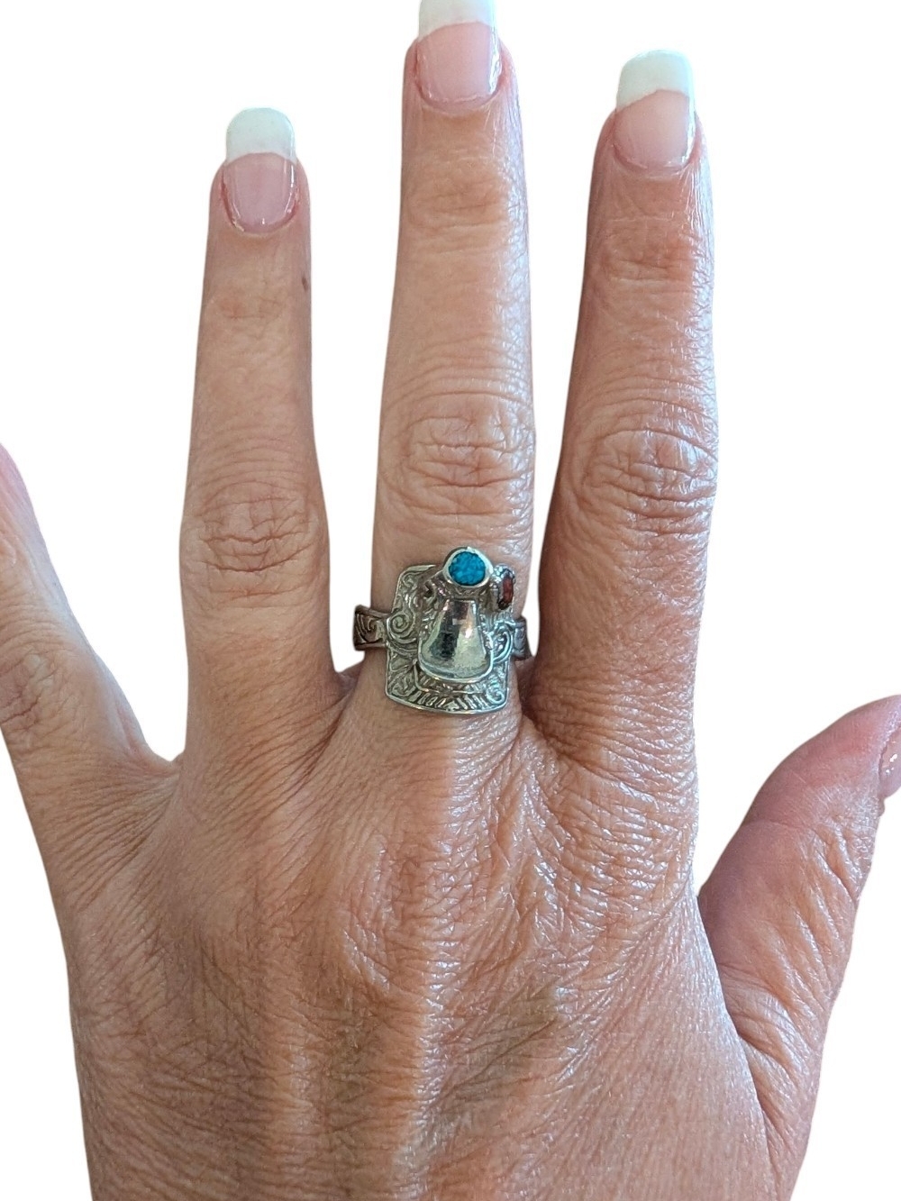 Sterling Silver Turquoise And Coral Saddle Ring